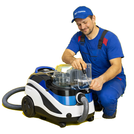 мастер ремонтирует моющий пылесос