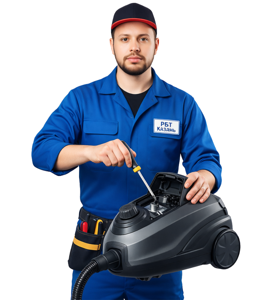 Мастер разбирает пароочиститель для ремонта